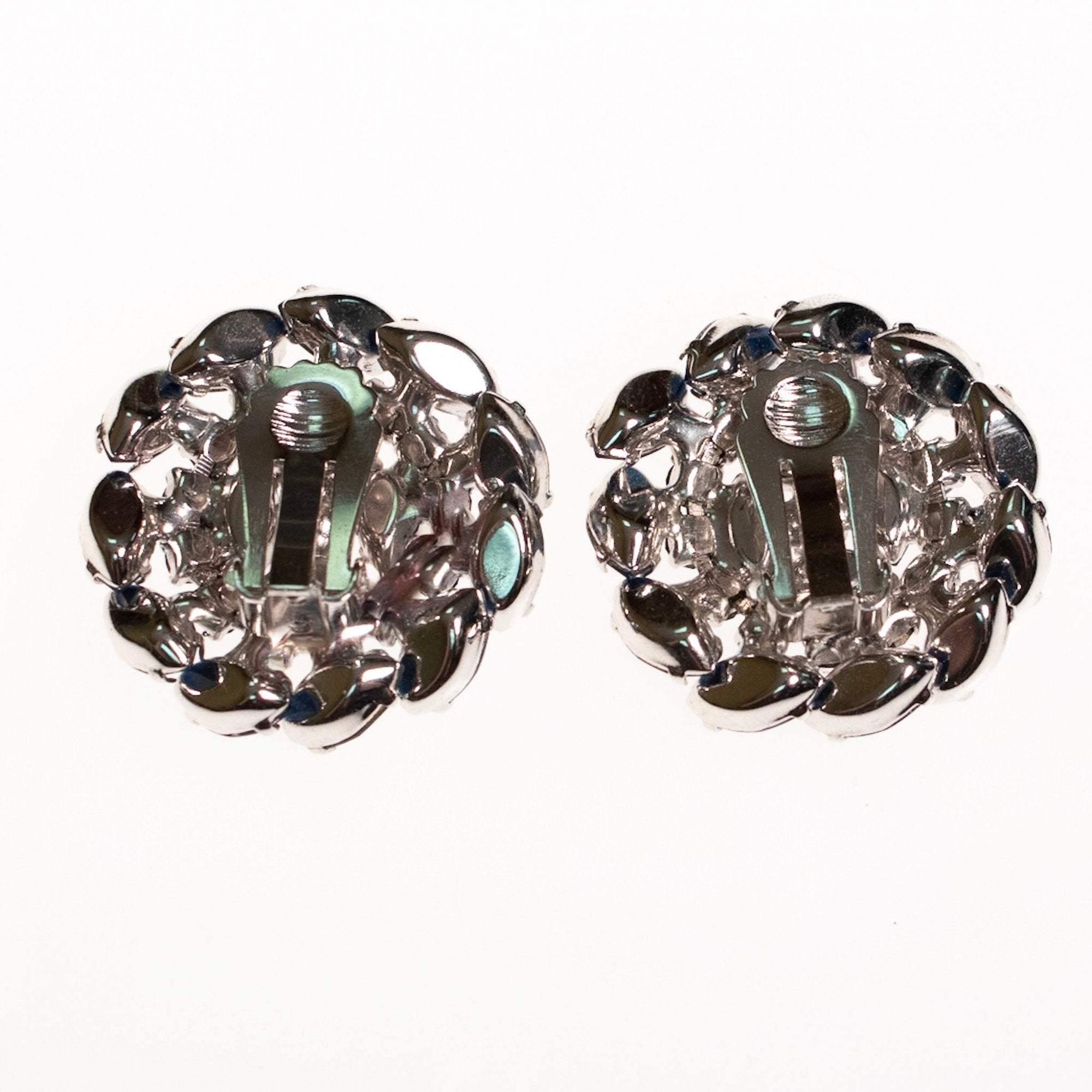 Vintage Sapphire Blue and Aurora Borealis Rhinestone Medallion Earrings by 1950s - Vintage Meet Modern Vintage Jewelry - Chicago, Illinois - #oldhollywoodglamour #vintagemeetmodern #designervintage #jewelrybox #antiquejewelry #vintagejewelry