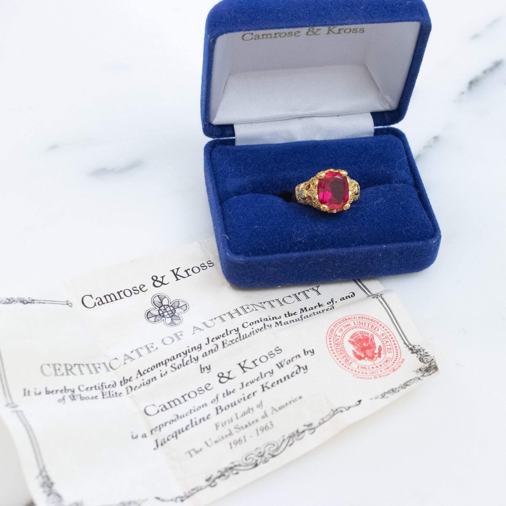 Vintage Camrose and Kross Rubelite Ring by Camrose and Kross - Vintage Meet Modern Vintage Jewelry - Chicago, Illinois - #oldhollywoodglamour #vintagemeetmodern #designervintage #jewelrybox #antiquejewelry #vintagejewelry