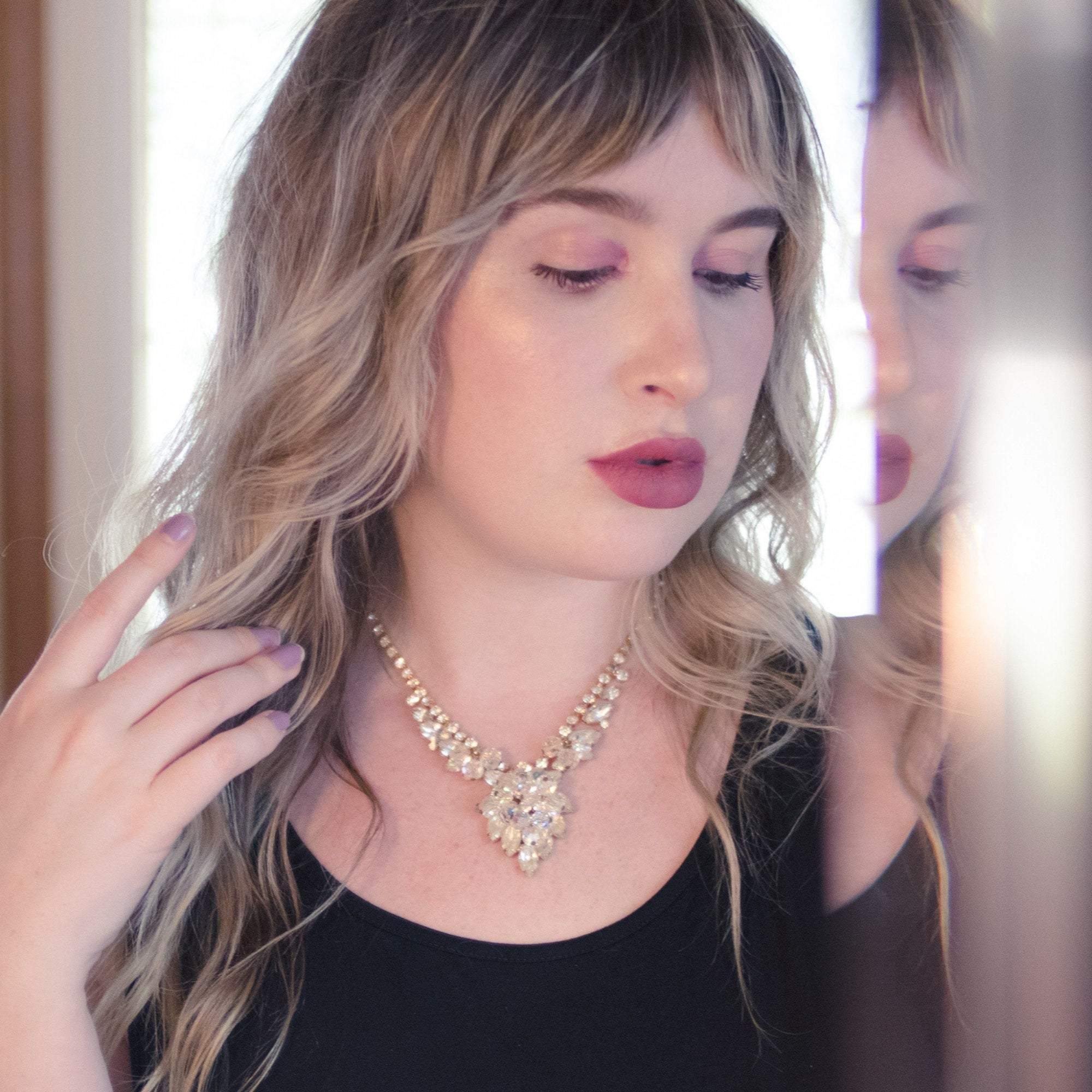 Vintage Juliana Waterfall Rhinestone Statement Necklace with Cha Cha Beads by Juliana - Vintage Meet Modern Vintage Jewelry - Chicago, Illinois - #oldhollywoodglamour #vintagemeetmodern #designervintage #jewelrybox #antiquejewelry #vintagejewelry