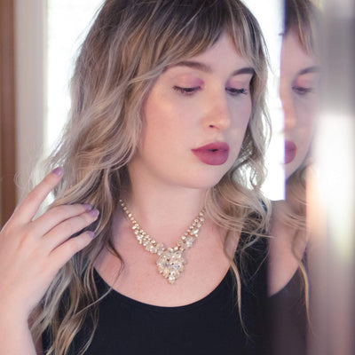 Vintage Juliana Waterfall Rhinestone Statement Necklace with Cha Cha Beads by Juliana - Vintage Meet Modern Vintage Jewelry - Chicago, Illinois - #oldhollywoodglamour #vintagemeetmodern #designervintage #jewelrybox #antiquejewelry #vintagejewelry