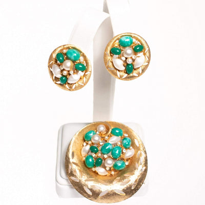 Vintage BSK Jade Lucite and Faux Pearl Cluster Medallion Statement Earrings by BSK - Vintage Meet Modern Vintage Jewelry - Chicago, Illinois - #oldhollywoodglamour #vintagemeetmodern #designervintage #jewelrybox #antiquejewelry #vintagejewelry