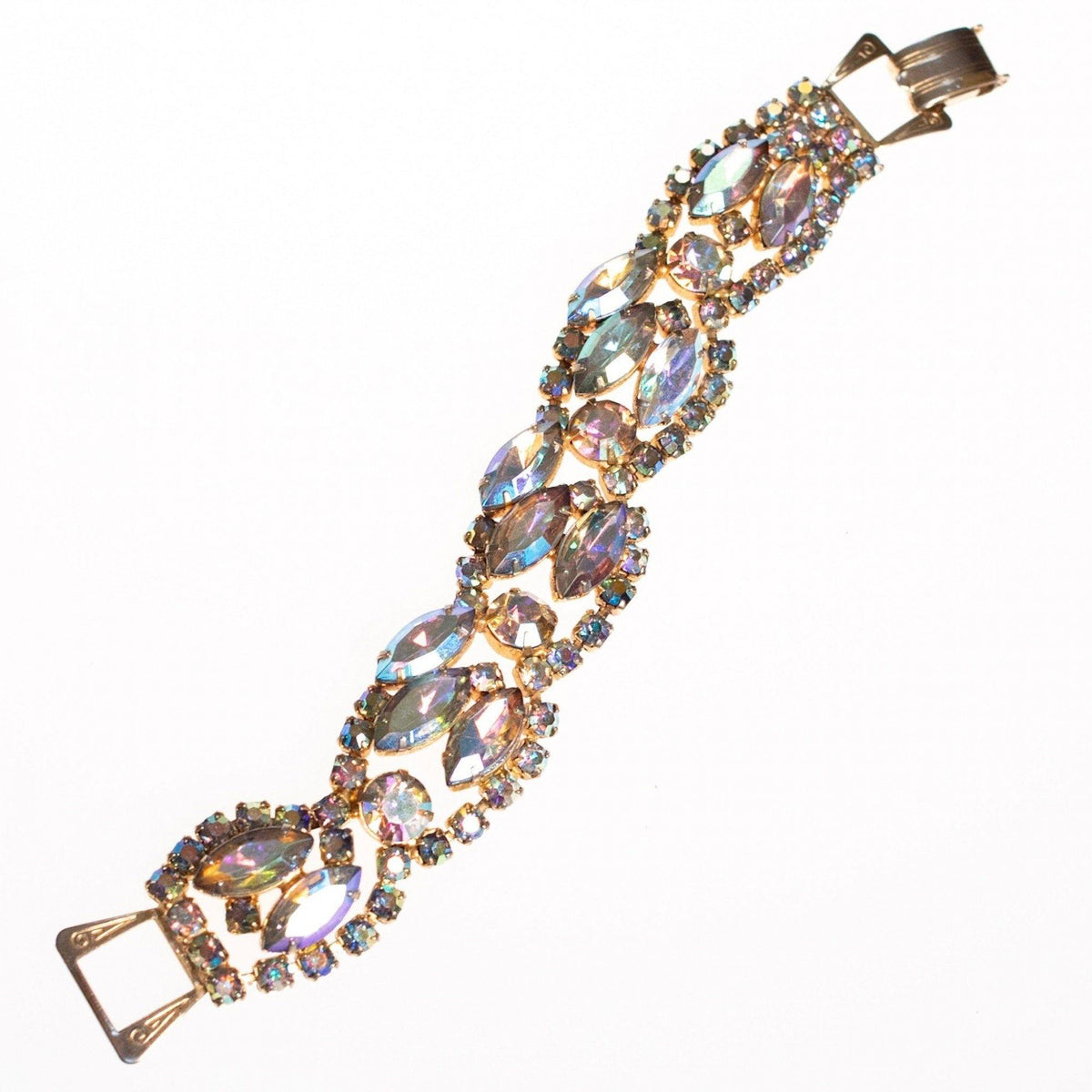 Vintage 1950s Wide Aurora Borealis Crystal Bracelet