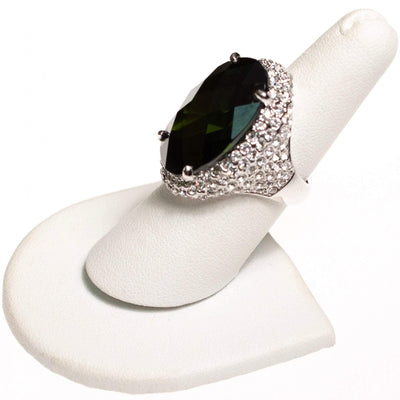 Vintage Olive Oval Crystal Cocktail Ring with Pave Accents by 1990s - Vintage Meet Modern Vintage Jewelry - Chicago, Illinois - #oldhollywoodglamour #vintagemeetmodern #designervintage #jewelrybox #antiquejewelry #vintagejewelry