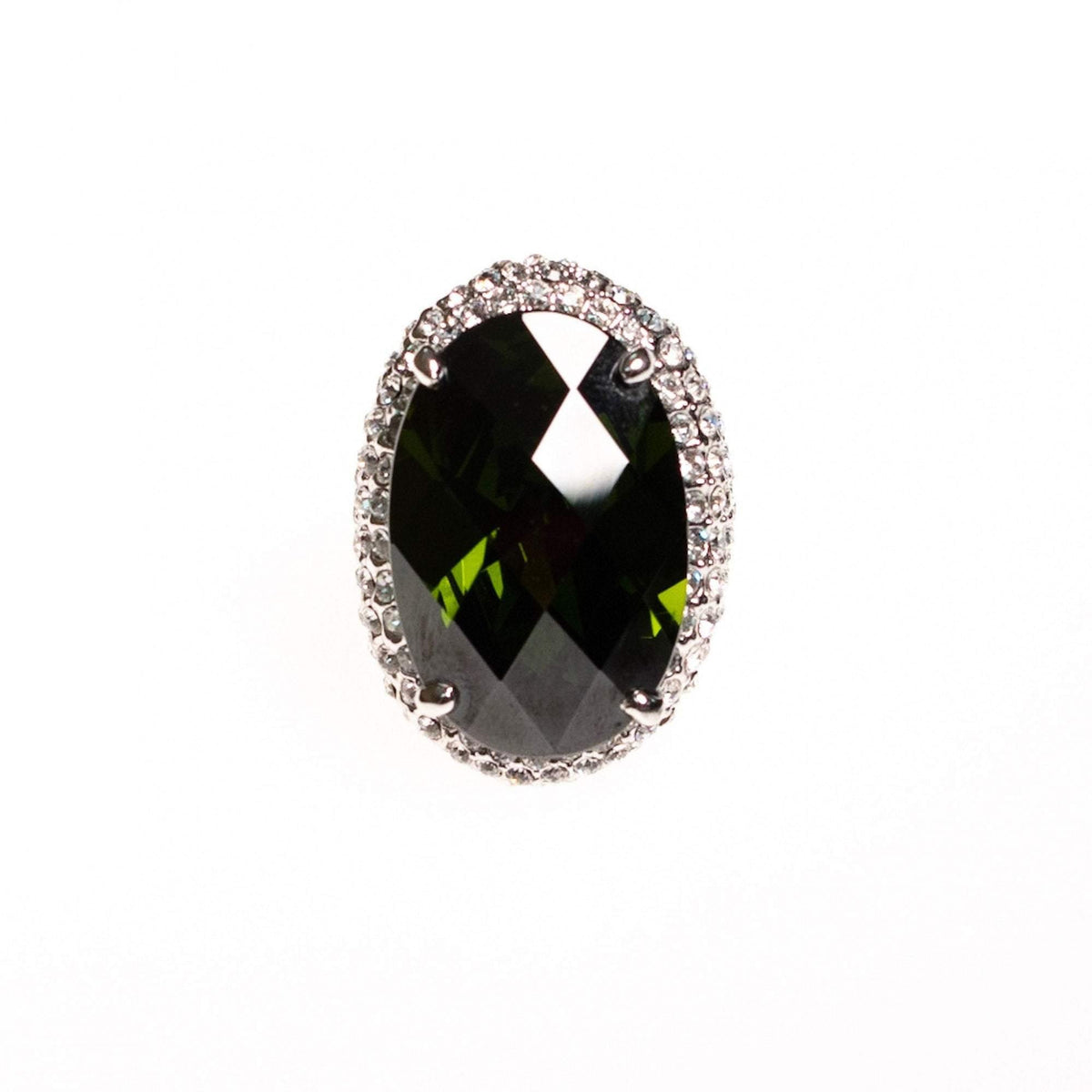 Vintage Olive Oval Crystal Cocktail Ring with Pave Accents