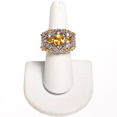 Vintage Yellow Diamante Crystal Wide Domed Cocktail Statement Ring by 1980s - Vintage Meet Modern Vintage Jewelry - Chicago, Illinois - #oldhollywoodglamour #vintagemeetmodern #designervintage #jewelrybox #antiquejewelry #vintagejewelry