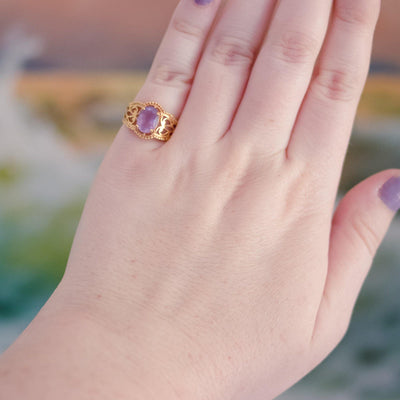 Vintage Amethyst Crystal Ring set in 18kt Gold Plating by 1980s - Vintage Meet Modern Vintage Jewelry - Chicago, Illinois - #oldhollywoodglamour #vintagemeetmodern #designervintage #jewelrybox #antiquejewelry #vintagejewelry