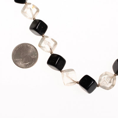 Vintage 1950s Square Clear and Black Chunky Lucite Beaded Necklace by Lucite - Vintage Meet Modern Vintage Jewelry - Chicago, Illinois - #oldhollywoodglamour #vintagemeetmodern #designervintage #jewelrybox #antiquejewelry #vintagejewelry