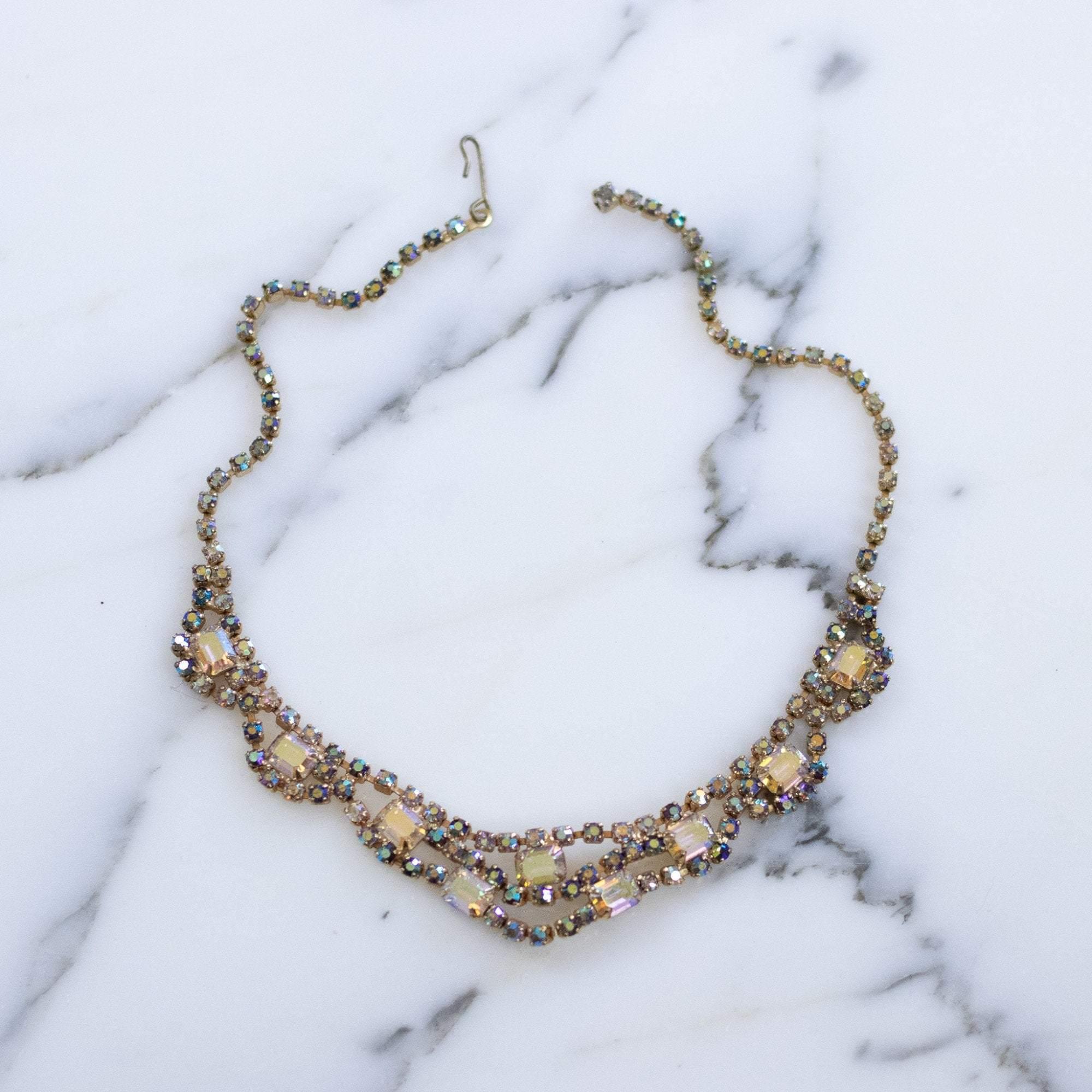 Vintage Unsigned Weiss Aurora Borealis Necklace by Weiss - Vintage Meet Modern Vintage Jewelry - Chicago, Illinois - #oldhollywoodglamour #vintagemeetmodern #designervintage #jewelrybox #antiquejewelry #vintagejewelry