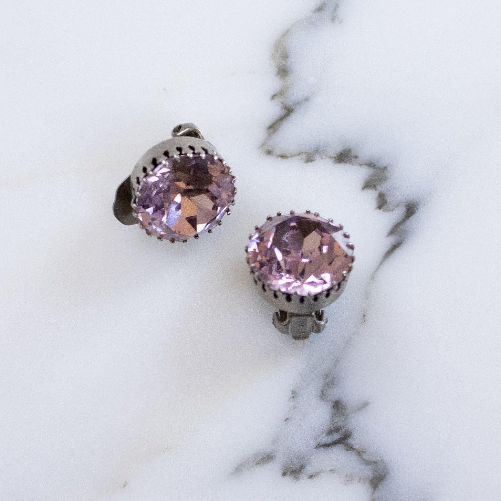 Vintage Austria Alexandrite Headlight Crystal Earrings by Austria - Vintage Meet Modern Vintage Jewelry - Chicago, Illinois - #oldhollywoodglamour #vintagemeetmodern #designervintage #jewelrybox #antiquejewelry #vintagejewelry