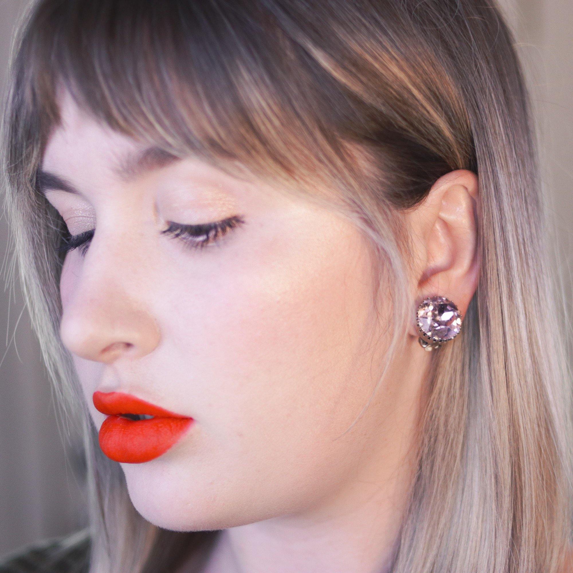 Vintage Austria Alexandrite Headlight Crystal Earrings by Austria - Vintage Meet Modern Vintage Jewelry - Chicago, Illinois - #oldhollywoodglamour #vintagemeetmodern #designervintage #jewelrybox #antiquejewelry #vintagejewelry