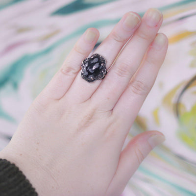 Vintage Black and Gray Jasper Ring Set In Sterling Silver by Sterling Silver - Vintage Meet Modern Vintage Jewelry - Chicago, Illinois - #oldhollywoodglamour #vintagemeetmodern #designervintage #jewelrybox #antiquejewelry #vintagejewelry