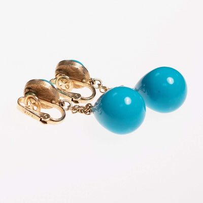 Vintage Crown Trifari Turquoise Lucite Dangling Drop Earrings by Crown Trifari - Vintage Meet Modern Vintage Jewelry - Chicago, Illinois - #oldhollywoodglamour #vintagemeetmodern #designervintage #jewelrybox #antiquejewelry #vintagejewelry