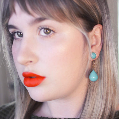 Vintage Crown Trifari Turquoise Lucite Dangling Drop Earrings by Crown Trifari - Vintage Meet Modern Vintage Jewelry - Chicago, Illinois - #oldhollywoodglamour #vintagemeetmodern #designervintage #jewelrybox #antiquejewelry #vintagejewelry