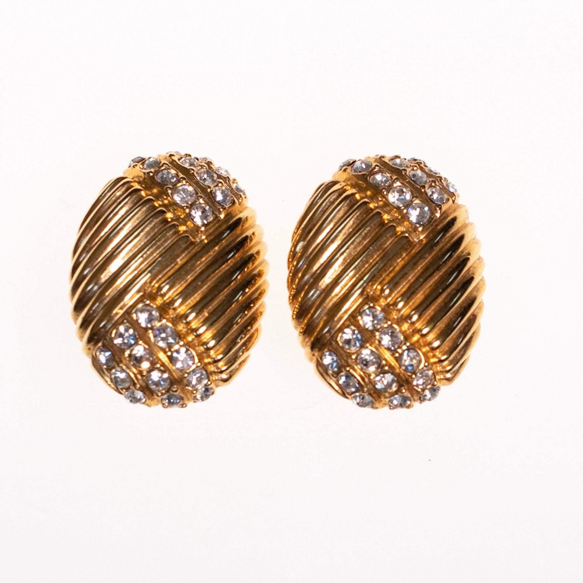 Vintage Joan Rivers  Gold Earrings Line Design with Pave Rhinestones by Joan Rivers - Vintage Meet Modern Vintage Jewelry - Chicago, Illinois - #oldhollywoodglamour #vintagemeetmodern #designervintage #jewelrybox #antiquejewelry #vintagejewelry