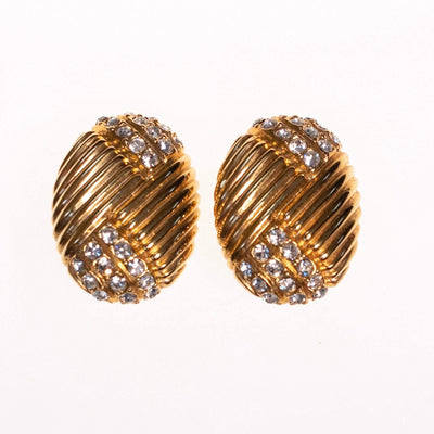 Vintage Joan Rivers  Gold Earrings Line Design with Pave Rhinestones by Joan Rivers - Vintage Meet Modern Vintage Jewelry - Chicago, Illinois - #oldhollywoodglamour #vintagemeetmodern #designervintage #jewelrybox #antiquejewelry #vintagejewelry