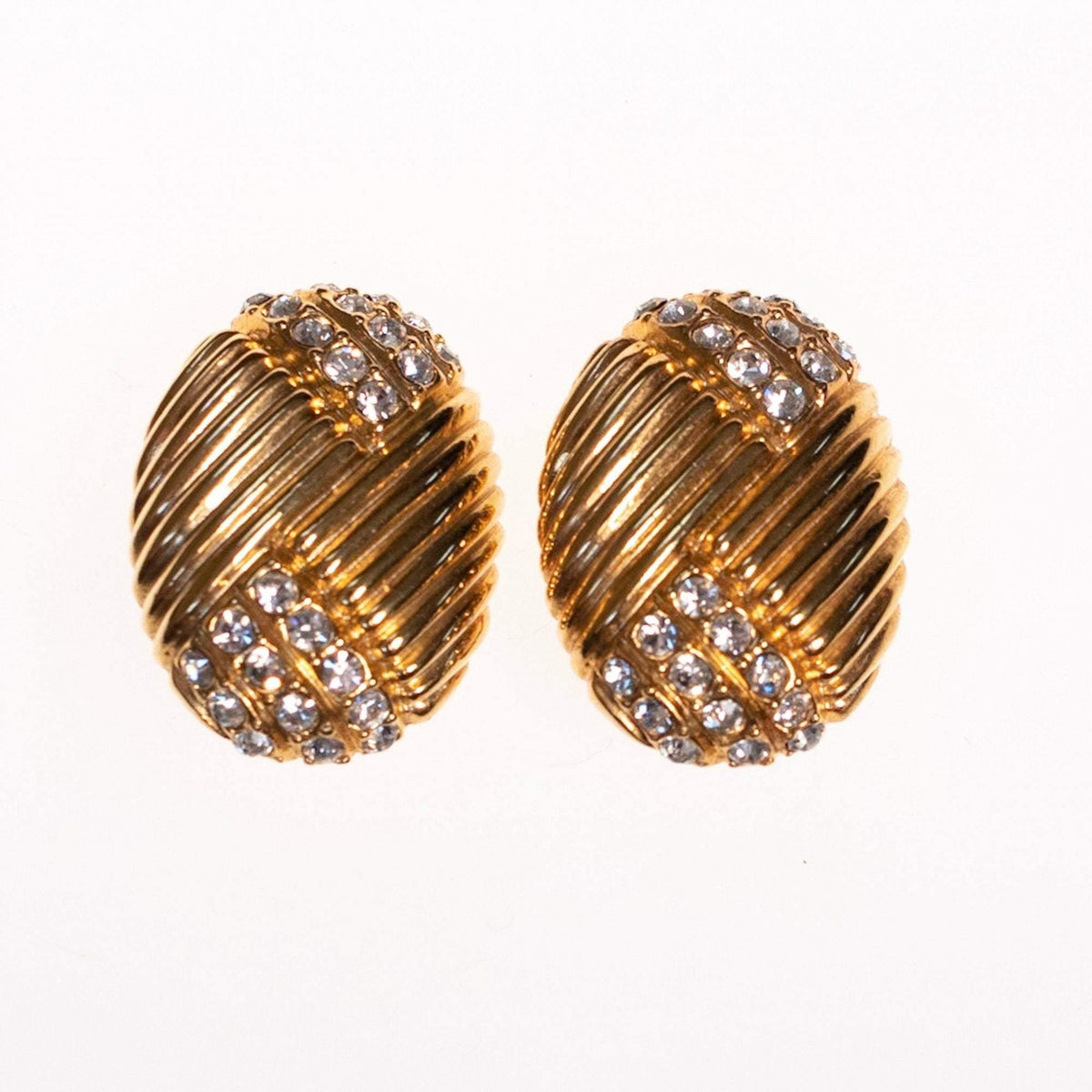 Vintage Joan Rivers  Gold Earrings Line Design with Pave Rhinestones
