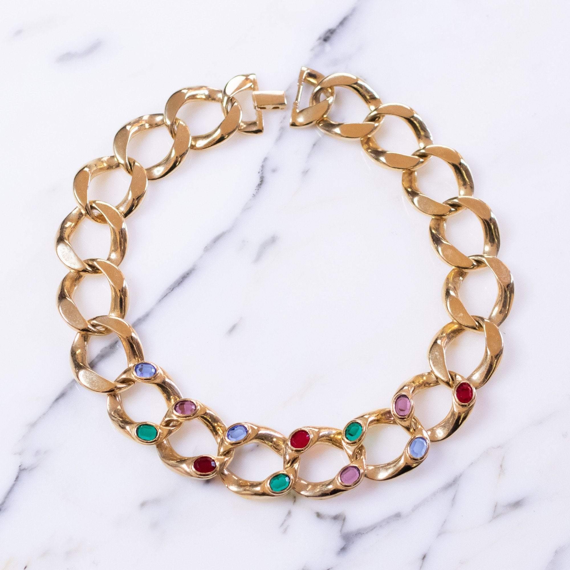 Vintage Gold Large Gold Link Chain with Bezel Set Swarovski Crystals by Swarovski - Vintage Meet Modern Vintage Jewelry - Chicago, Illinois - #oldhollywoodglamour #vintagemeetmodern #designervintage #jewelrybox #antiquejewelry #vintagejewelry