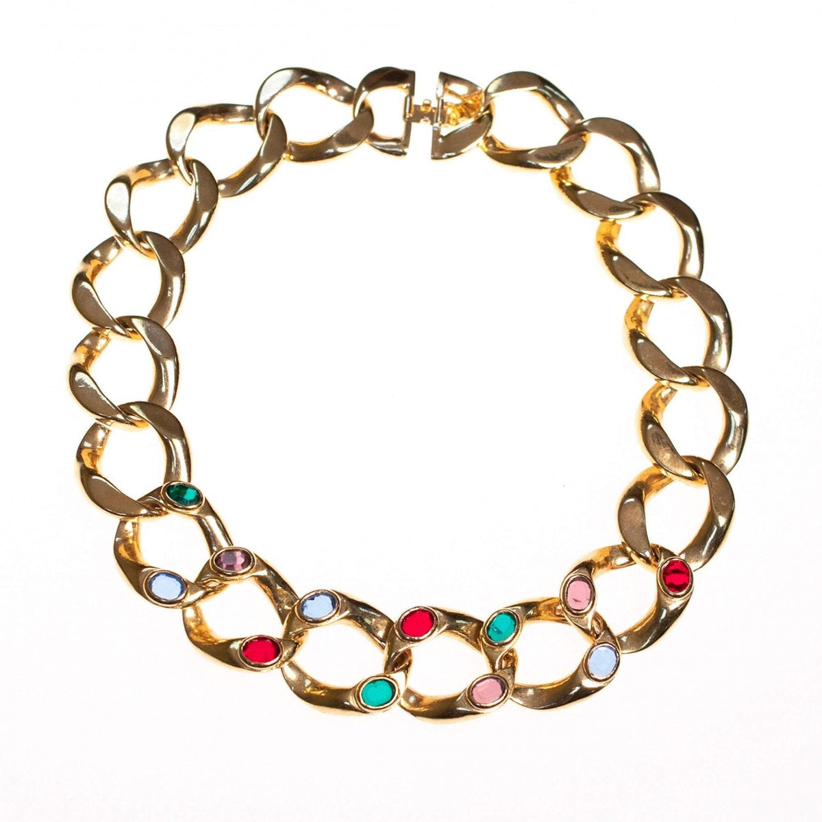 Vintage Gold Large Gold Link Chain with Bezel Set Swarovski Crystals