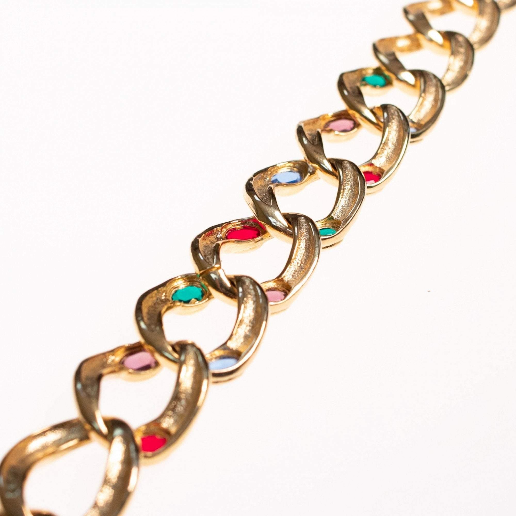 Vintage Gold Large Gold Link Chain with Bezel Set Swarovski Crystals by Swarovski - Vintage Meet Modern Vintage Jewelry - Chicago, Illinois - #oldhollywoodglamour #vintagemeetmodern #designervintage #jewelrybox #antiquejewelry #vintagejewelry