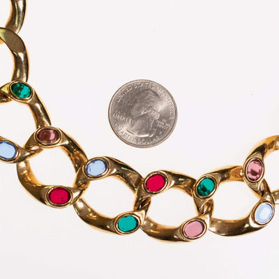 Vintage Gold Large Gold Link Chain with Bezel Set Swarovski Crystals by Swarovski - Vintage Meet Modern Vintage Jewelry - Chicago, Illinois - #oldhollywoodglamour #vintagemeetmodern #designervintage #jewelrybox #antiquejewelry #vintagejewelry