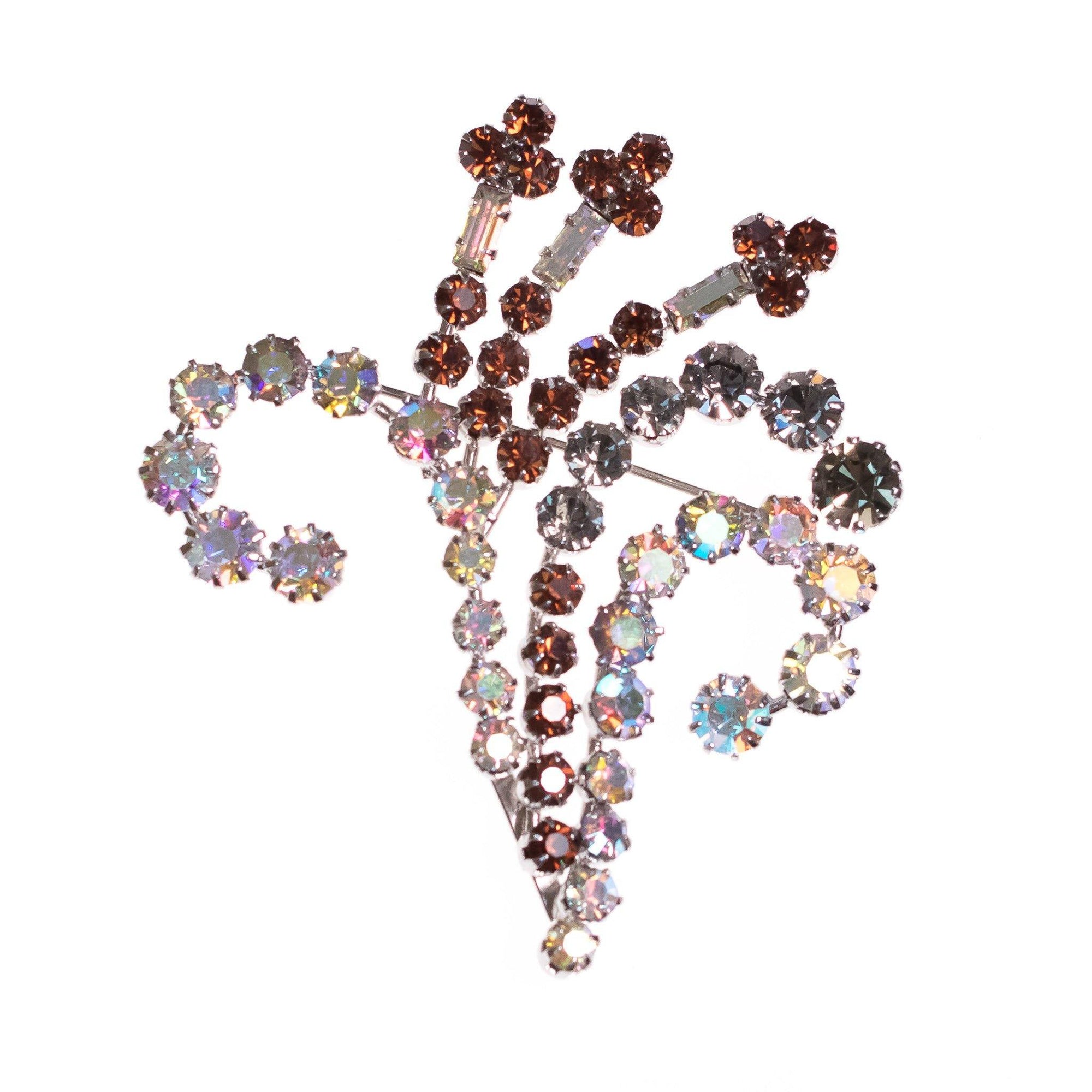 Vintage Amber, Lavender, and  Aurora Borealis Rhinestone Spray Brooch Brooch by 1950s - Vintage Meet Modern Vintage Jewelry - Chicago, Illinois - #oldhollywoodglamour #vintagemeetmodern #designervintage #jewelrybox #antiquejewelry #vintagejewelry