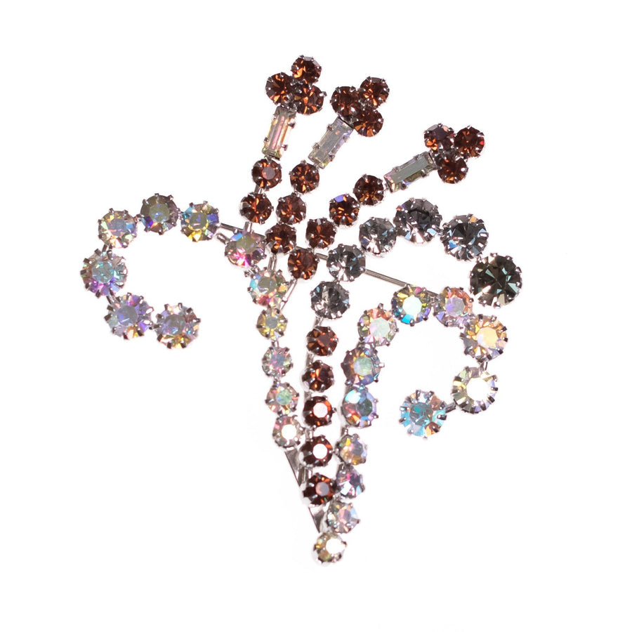 Vintage Amber, Lavender, and  Aurora Borealis Rhinestone Spray Brooch Brooch by 1950s - Vintage Meet Modern Vintage Jewelry - Chicago, Illinois - #oldhollywoodglamour #vintagemeetmodern #designervintage #jewelrybox #antiquejewelry #vintagejewelry