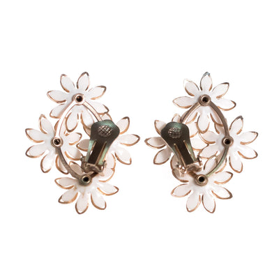 Vintage White Flower Earrings with Diamante Crystals by 1950s - Vintage Meet Modern Vintage Jewelry - Chicago, Illinois - #oldhollywoodglamour #vintagemeetmodern #designervintage #jewelrybox #antiquejewelry #vintagejewelry