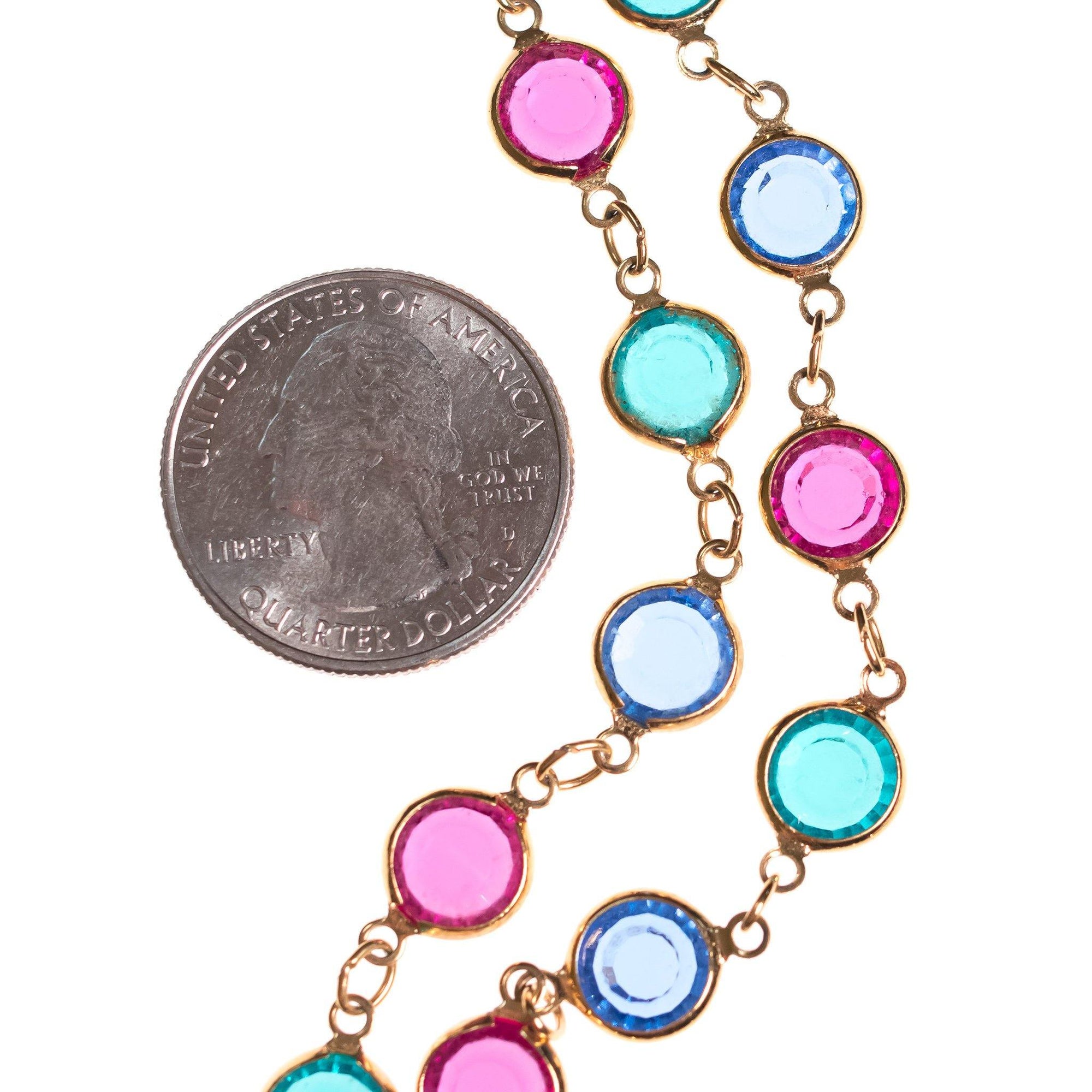 Vintage Swarovski Bezel Set Crystal Jewel Tone Necklace in Blue Green Pink Crystals by Swarovski - Vintage Meet Modern Vintage Jewelry - Chicago, Illinois - #oldhollywoodglamour #vintagemeetmodern #designervintage #jewelrybox #antiquejewelry #vintagejewelry