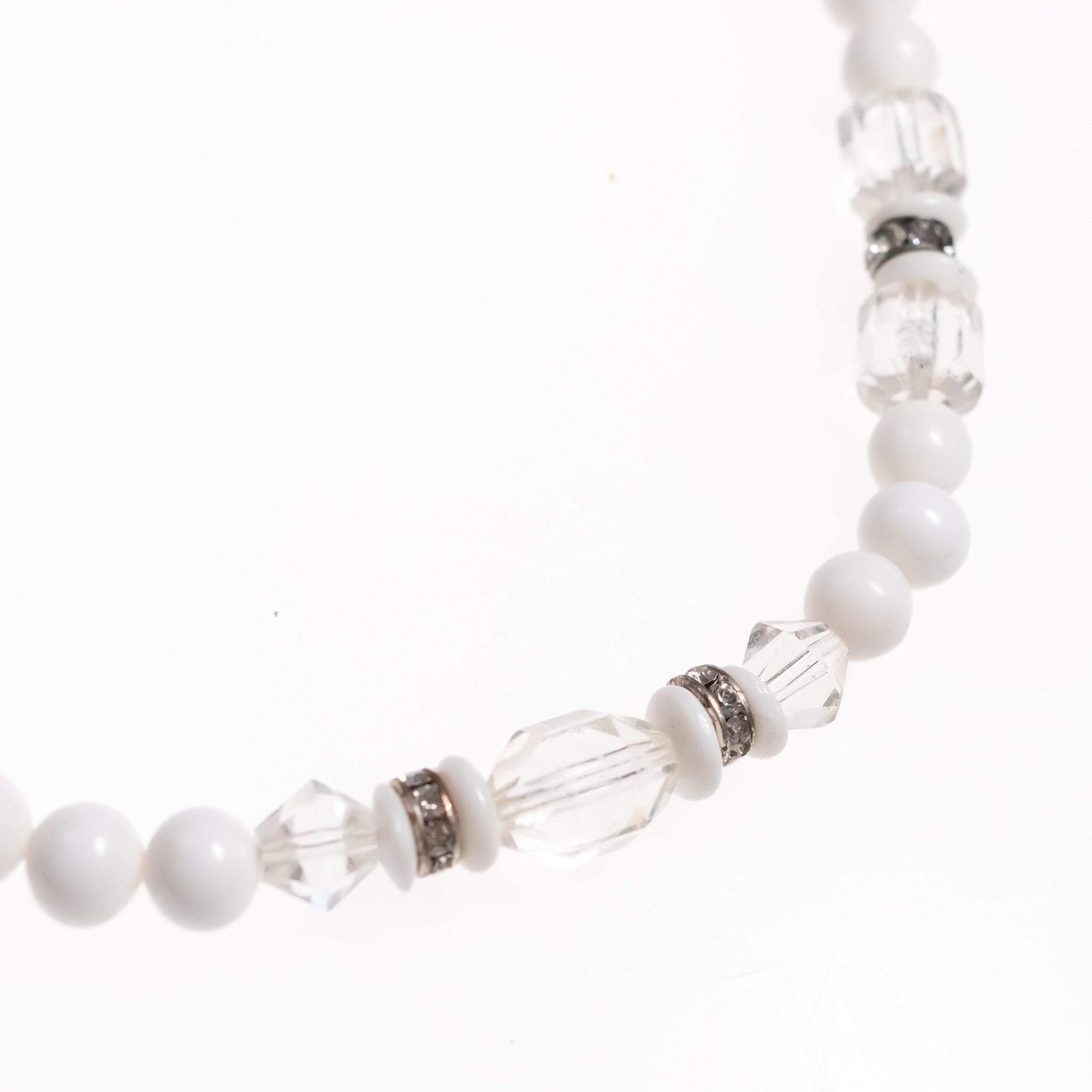 Vintage Art Deco Milk Glass and Crystal  Beaded Necklace by Art Deco - Vintage Meet Modern Vintage Jewelry - Chicago, Illinois - #oldhollywoodglamour #vintagemeetmodern #designervintage #jewelrybox #antiquejewelry #vintagejewelry