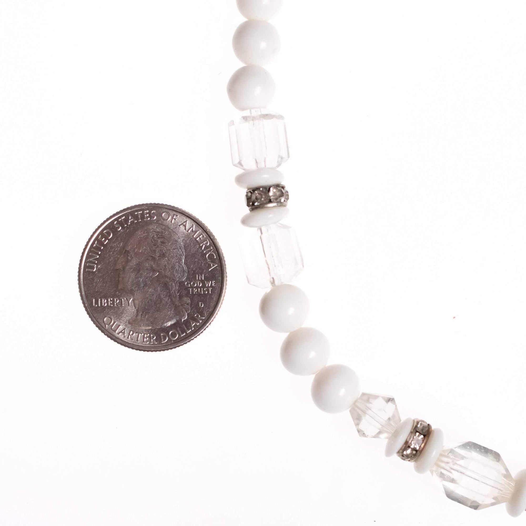 Vintage Art Deco Milk Glass and Crystal  Beaded Necklace by Art Deco - Vintage Meet Modern Vintage Jewelry - Chicago, Illinois - #oldhollywoodglamour #vintagemeetmodern #designervintage #jewelrybox #antiquejewelry #vintagejewelry