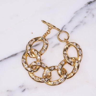 Vintage Kenneth Jay Lane Chunky Gold Link Bracelet with Crystals by Kenneth Jay Lane - Vintage Meet Modern Vintage Jewelry - Chicago, Illinois - #oldhollywoodglamour #vintagemeetmodern #designervintage #jewelrybox #antiquejewelry #vintagejewelry