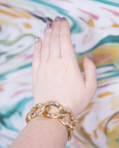 Vintage Kenneth Jay Lane Chunky Gold Link Bracelet with Crystals by Kenneth Jay Lane - Vintage Meet Modern Vintage Jewelry - Chicago, Illinois - #oldhollywoodglamour #vintagemeetmodern #designervintage #jewelrybox #antiquejewelry #vintagejewelry