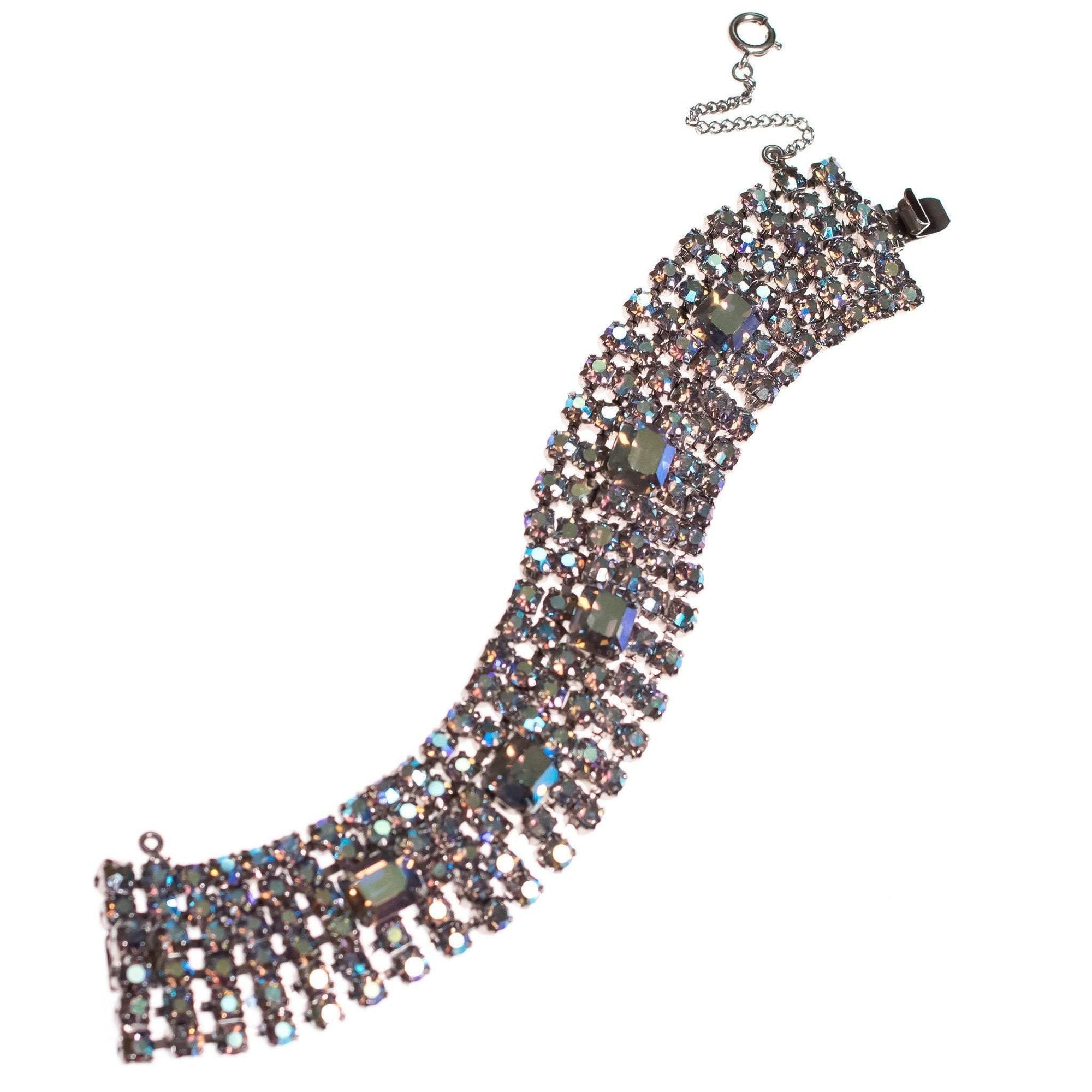 Vintage Blue Gray Aurora Borealis Rhinestone Bracelet by 1950s - Vintage Meet Modern Vintage Jewelry - Chicago, Illinois - #oldhollywoodglamour #vintagemeetmodern #designervintage #jewelrybox #antiquejewelry #vintagejewelry