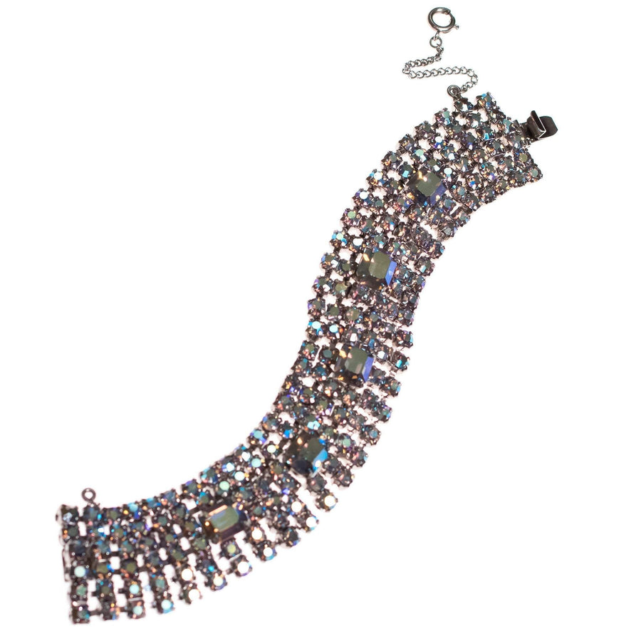 Vintage Blue Gray Aurora Borealis Rhinestone Bracelet by 1950s - Vintage Meet Modern Vintage Jewelry - Chicago, Illinois - #oldhollywoodglamour #vintagemeetmodern #designervintage #jewelrybox #antiquejewelry #vintagejewelry