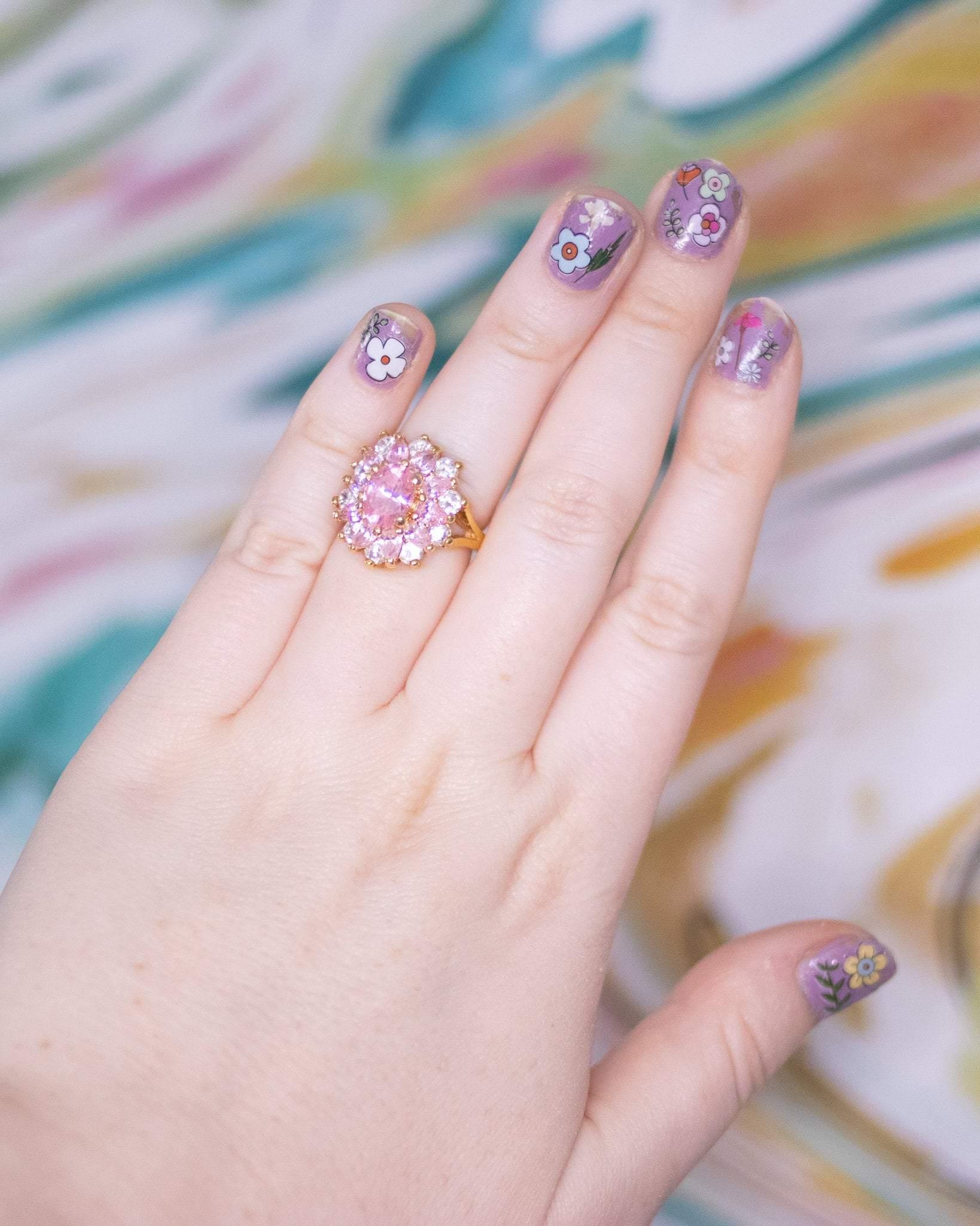 Vintage Pink and Clear CZ Cluster Ring by 1980s - Vintage Meet Modern Vintage Jewelry - Chicago, Illinois - #oldhollywoodglamour #vintagemeetmodern #designervintage #jewelrybox #antiquejewelry #vintagejewelry