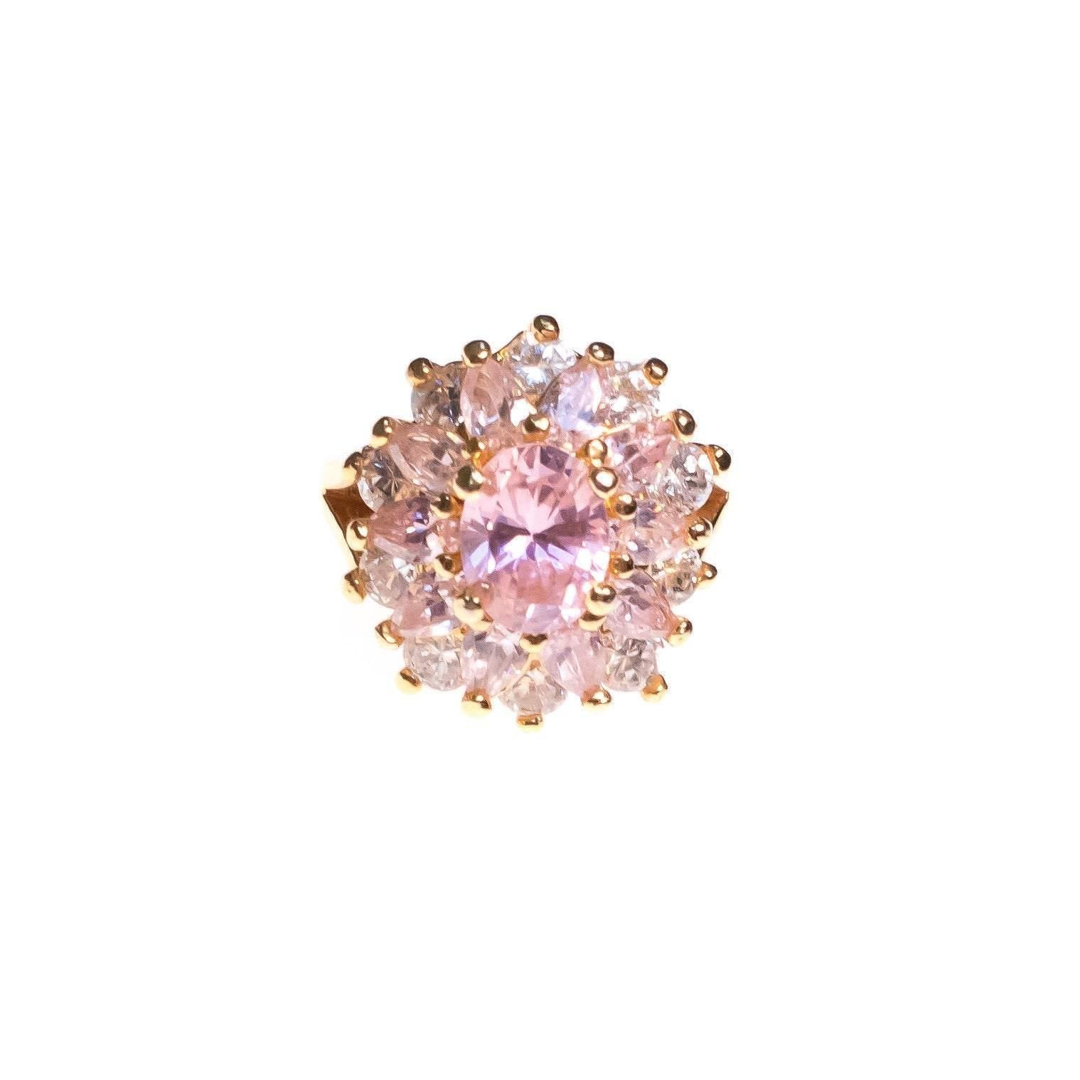Vintage Pink and Clear CZ Cluster Ring by 1980s - Vintage Meet Modern Vintage Jewelry - Chicago, Illinois - #oldhollywoodglamour #vintagemeetmodern #designervintage #jewelrybox #antiquejewelry #vintagejewelry