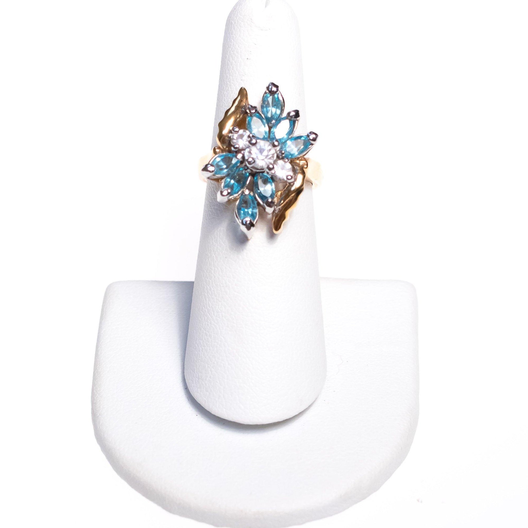 Vintage Diamante and Blue Crystal Cocktail Statement Ring by 1980s - Vintage Meet Modern Vintage Jewelry - Chicago, Illinois - #oldhollywoodglamour #vintagemeetmodern #designervintage #jewelrybox #antiquejewelry #vintagejewelry