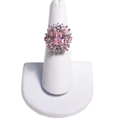 Vintage 1980s Pink and Clear Cluster CZ Cocktail Statement Ring by 1980s - Vintage Meet Modern Vintage Jewelry - Chicago, Illinois - #oldhollywoodglamour #vintagemeetmodern #designervintage #jewelrybox #antiquejewelry #vintagejewelry