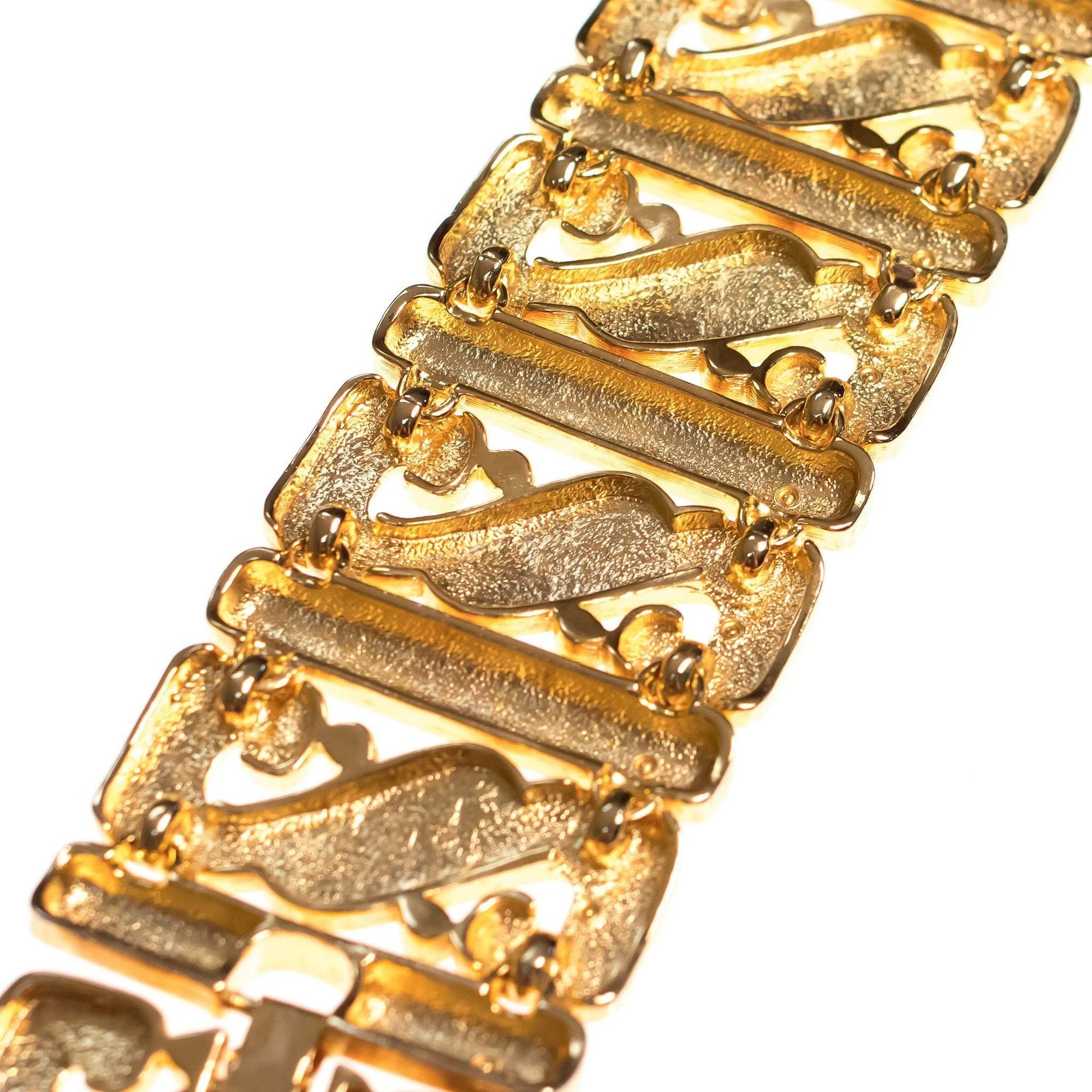 Vintage Kenneth Jay Lane Wide Panel Gold Scroll Bracelet by Kenneth Jay Lane - Vintage Meet Modern Vintage Jewelry - Chicago, Illinois - #oldhollywoodglamour #vintagemeetmodern #designervintage #jewelrybox #antiquejewelry #vintagejewelry