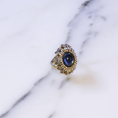 Vintage Mid Century Modern Blue Crystal Cabochon Cocktail Statement Ring by Mid Century Modern - Vintage Meet Modern Vintage Jewelry - Chicago, Illinois - #oldhollywoodglamour #vintagemeetmodern #designervintage #jewelrybox #antiquejewelry #vintagejewelry