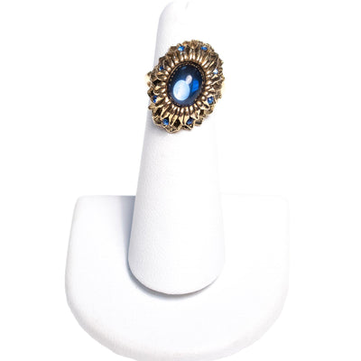 Vintage Mid Century Modern Blue Crystal Cabochon Cocktail Statement Ring by Mid Century Modern - Vintage Meet Modern Vintage Jewelry - Chicago, Illinois - #oldhollywoodglamour #vintagemeetmodern #designervintage #jewelrybox #antiquejewelry #vintagejewelry