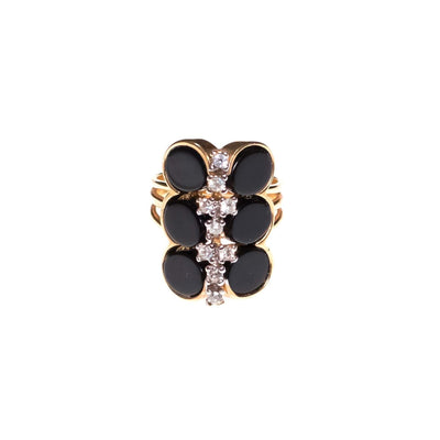 Vintage Art Deco Inspired Cocktail Ring with Jet Discs and Diamante Crystals by Art Deco Style - Vintage Meet Modern Vintage Jewelry - Chicago, Illinois - #oldhollywoodglamour #vintagemeetmodern #designervintage #jewelrybox #antiquejewelry #vintagejewelry