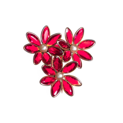 Vintage 1940s Red Flower Dress/Fur Clip Brooch with Crystal Bezel Set Petals and Faux Pearl Centers by 1940s - Vintage Meet Modern Vintage Jewelry - Chicago, Illinois - #oldhollywoodglamour #vintagemeetmodern #designervintage #jewelrybox #antiquejewelry #vintagejewelry
