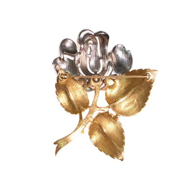 Vintage Crown Trifari Silver Milgrain Rose with Gold Leaves Brooch by Crown Trifari - Vintage Meet Modern Vintage Jewelry - Chicago, Illinois - #oldhollywoodglamour #vintagemeetmodern #designervintage #jewelrybox #antiquejewelry #vintagejewelry
