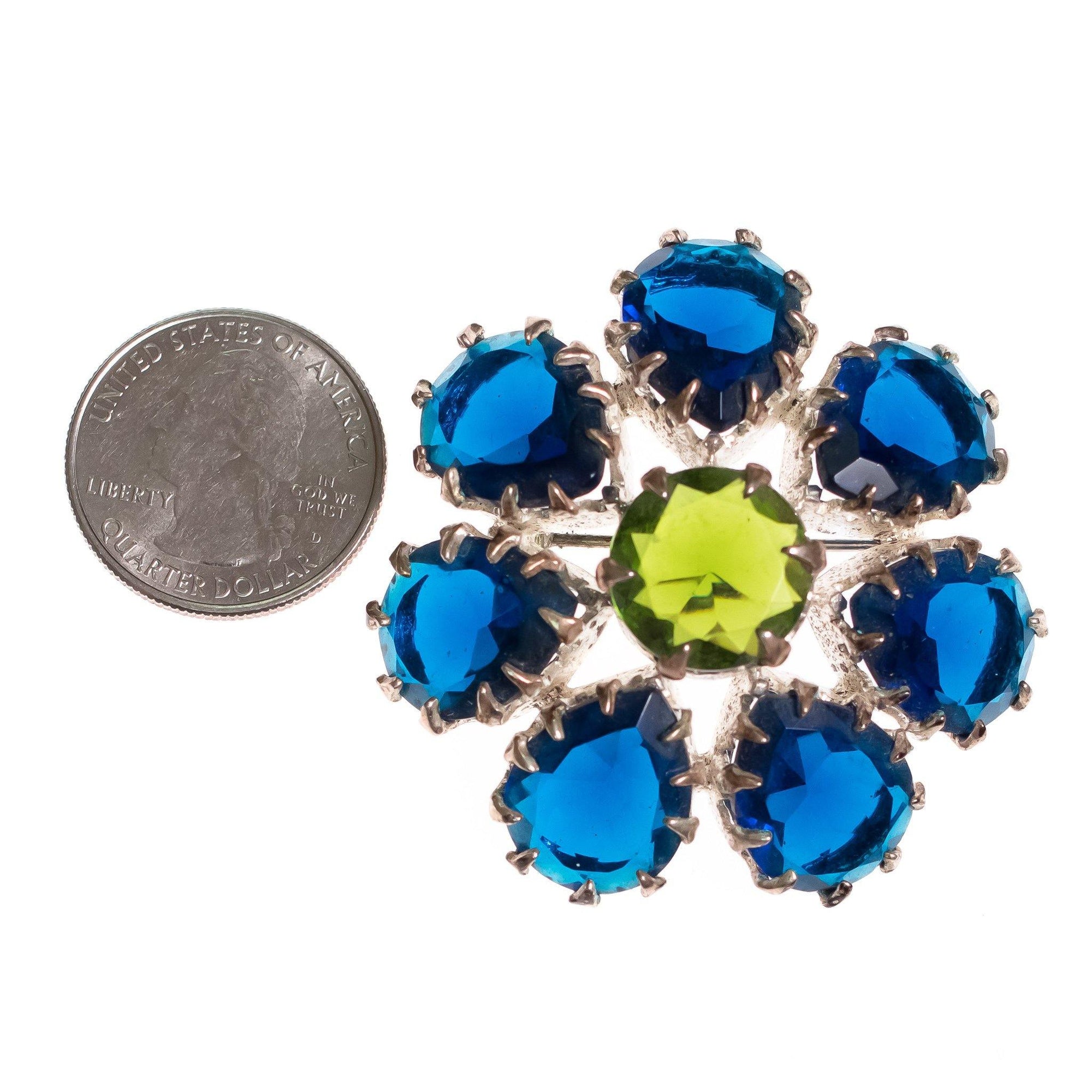 Vintage 1950s Blue and Green Rhinestone Pinwheel Brooch by 1950s - Vintage Meet Modern Vintage Jewelry - Chicago, Illinois - #oldhollywoodglamour #vintagemeetmodern #designervintage #jewelrybox #antiquejewelry #vintagejewelry