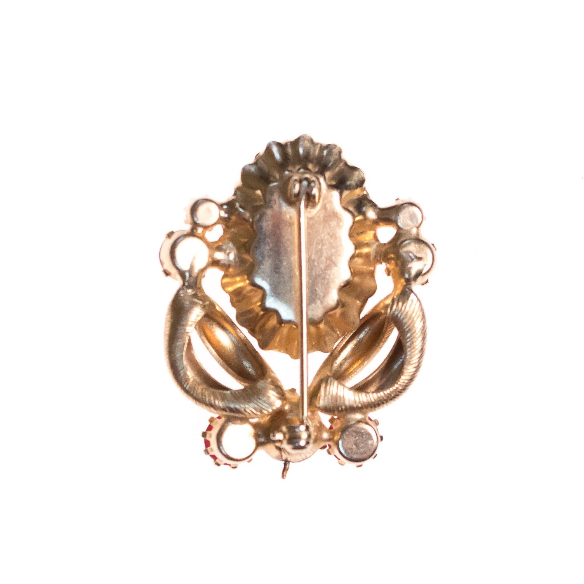 Vintage West Germany Jade Green Carnelian, Blue and Purple Rhinestone Brooch by West Germany - Vintage Meet Modern Vintage Jewelry - Chicago, Illinois - #oldhollywoodglamour #vintagemeetmodern #designervintage #jewelrybox #antiquejewelry #vintagejewelry