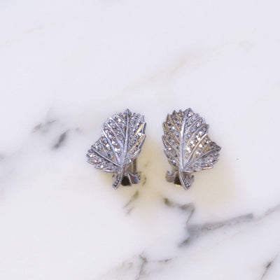 Vintage West Germany Sterling Silver Marcasite Leaf Earrings by West Germany - Vintage Meet Modern Vintage Jewelry - Chicago, Illinois - #oldhollywoodglamour #vintagemeetmodern #designervintage #jewelrybox #antiquejewelry #vintagejewelry