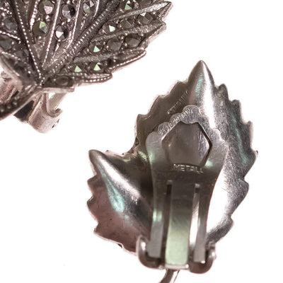 Vintage West Germany Sterling Silver Marcasite Leaf Earrings by West Germany - Vintage Meet Modern Vintage Jewelry - Chicago, Illinois - #oldhollywoodglamour #vintagemeetmodern #designervintage #jewelrybox #antiquejewelry #vintagejewelry