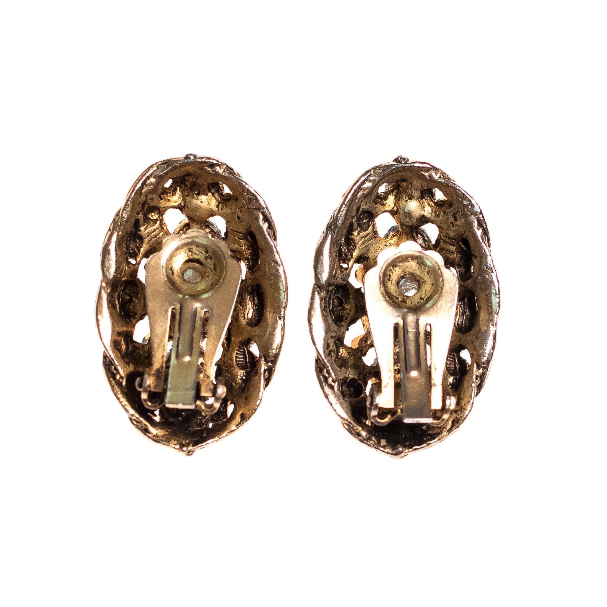 Vintage Amber Rhinestone Oval Statement Earrings by 1950s - Vintage Meet Modern Vintage Jewelry - Chicago, Illinois - #oldhollywoodglamour #vintagemeetmodern #designervintage #jewelrybox #antiquejewelry #vintagejewelry