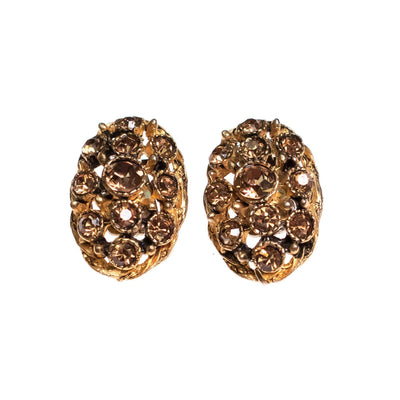 Vintage Amber Rhinestone Oval Statement Earrings by 1950s - Vintage Meet Modern Vintage Jewelry - Chicago, Illinois - #oldhollywoodglamour #vintagemeetmodern #designervintage #jewelrybox #antiquejewelry #vintagejewelry